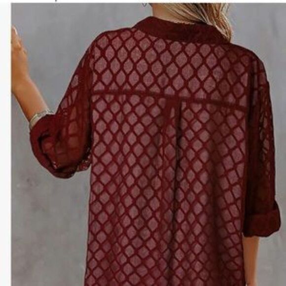 New Honey Comb Textured Button Down Blouse - Picture 3 of 5